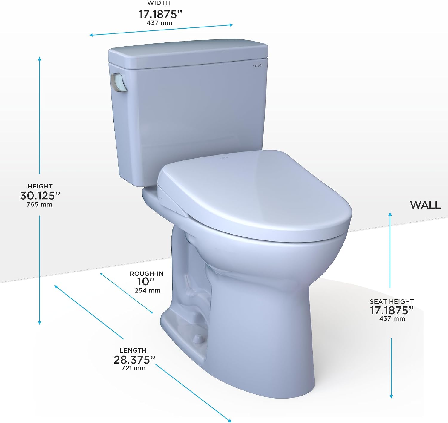 TOTO® Drake® WASHLET®+ Two-Piece Elongated 1.6 GPF Universal Height TORNADO FLUSH® Toilet with S7 Contemporary Bidet Seat, 10 Inch Rough-In, Cotton White - MW7764726CSFG.10#01
