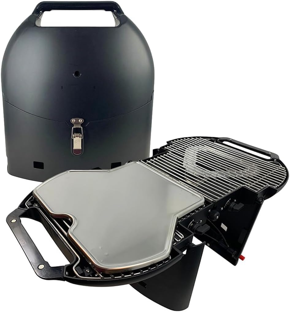 Portable Propane Grill & Griddle Combo by Freedom – Lightweight Foldable Gas Grill (16 lb), Dual Burners 9,200 BTU, Electric Ignition, Tote Included – Ideal for Camping, RV, Tailgating