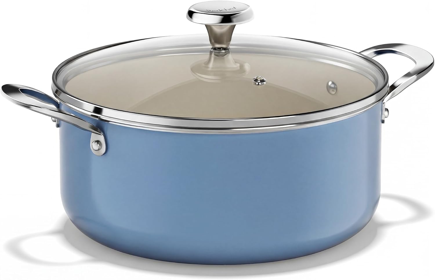 Redchef 5 QT Ceramic Stock Pot with Lid, 5QT Ceramic Saute Pan, Stay-Cool Handles, Dishwasher & Oven Safe, PFAS PFOA & PTFE Free (Blue)
