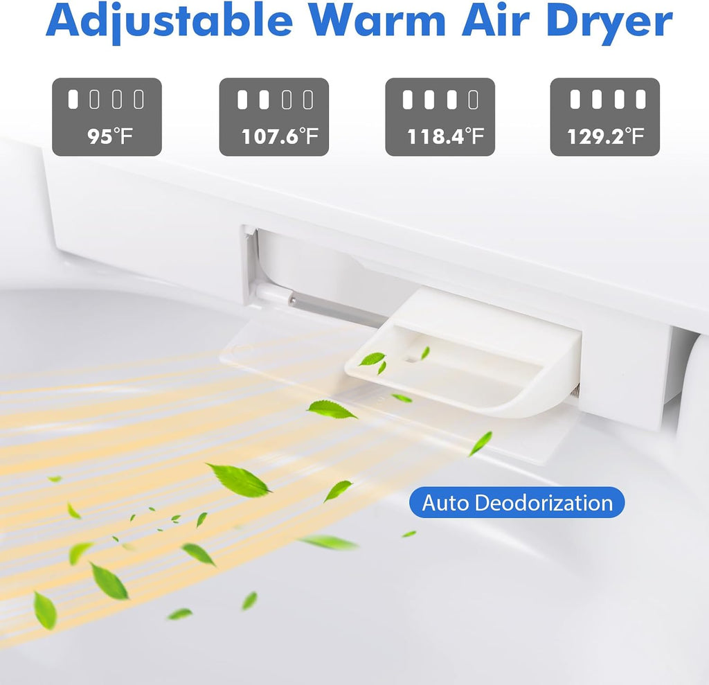 Giantex Smart Toilet, Bidet Toilet Seat Elongated with 1.28 GPF Dual Auto Flush, Adjustable Heated Seat, Dryer, Auto Open/Close Lid, Kick Sensor, Night Light, Remote/Side Knob Control, Tankless Toilet
