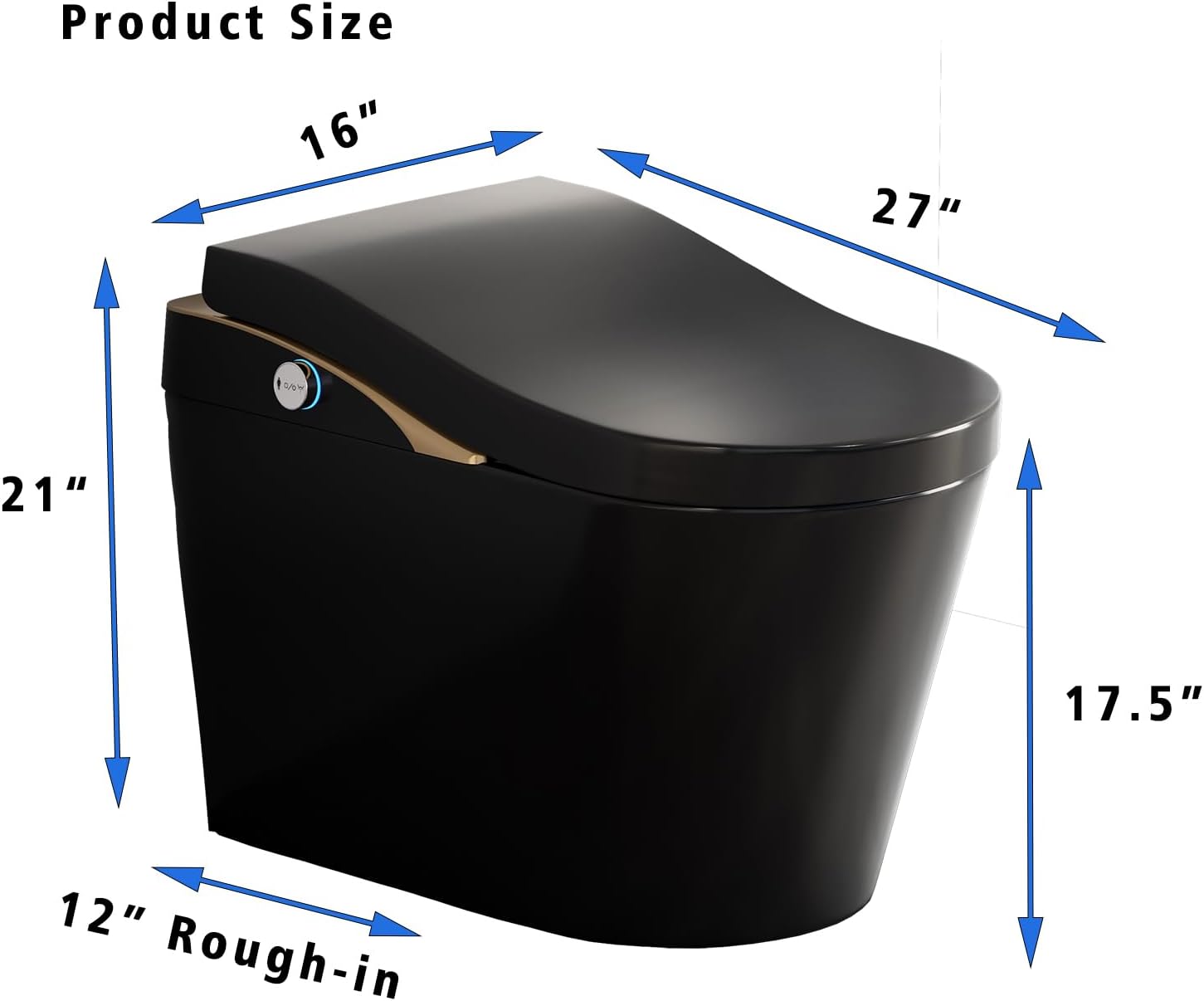 ZeHuoGe Tankless Modern Smart Toilet With Bidet, Auto Flush, Auto Open/Close,Heated Seat, Warm Water and Dry, Foam Shield Function (Matte Black)
