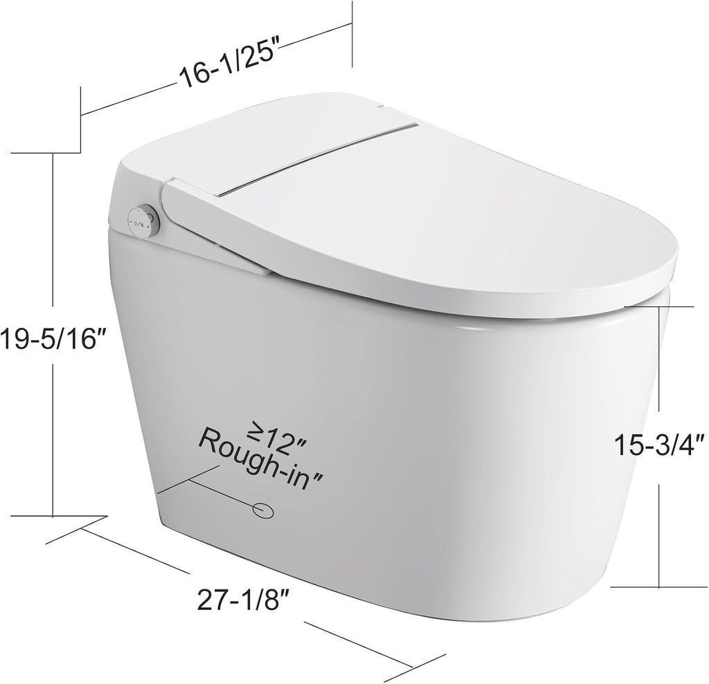 Smart Toilet with Auto Open Close, One Piece Elongated Toilet with Foot Sensor, Comfort Height, Blackout Flush, Auto Flush, Heated Seat, Nightlight for Bathroom