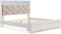 Signature Design by Ashley Altyra Contemporary Adjustable Tufted King Upholstered Storage Platform Bed with LED Lights and 2 Drawers, Foundation or Box Spring Not Needed, White & Gray
