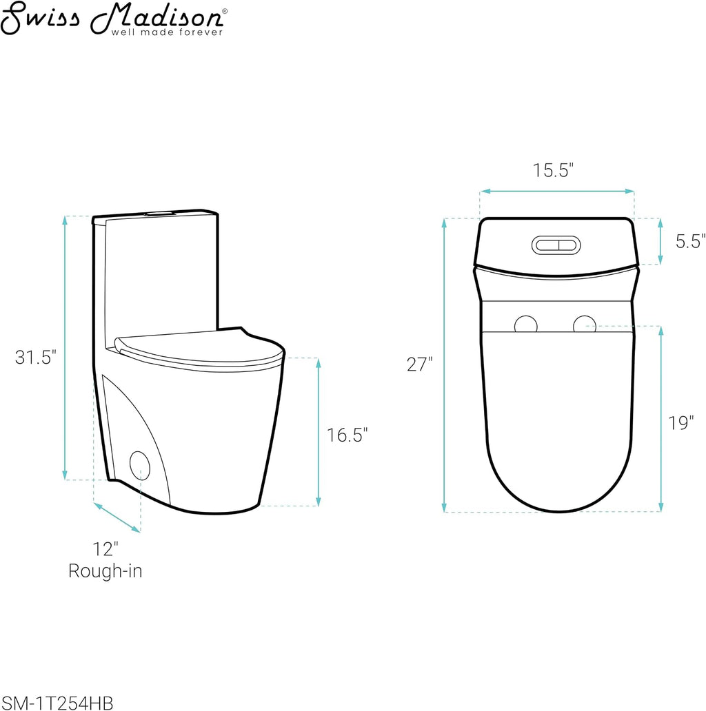 St. Tropez One Piece Elongated Toilet Dual Vortex™ Flush, Black Hardware