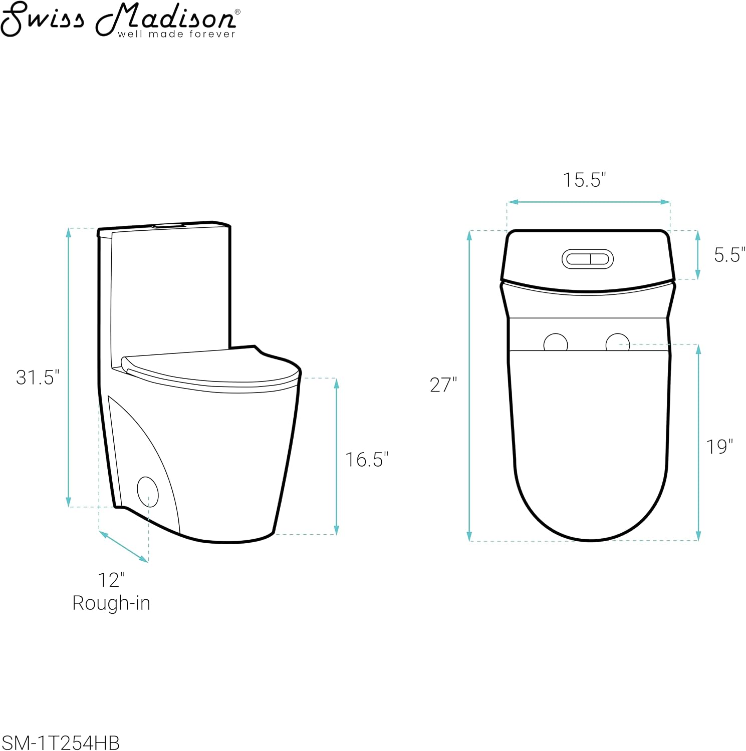 St. Tropez One Piece Elongated Toilet Dual Vortex™ Flush, Black Hardware