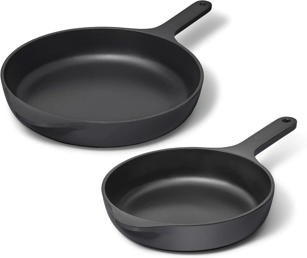 Caraway Cast Iron Skillet Set - 8' & 10.5' Enameled Cast Iron Pan With 3 Layer Enamel Coating - No Seasoning Required - Compatible With All Stovetops - Free From Forever Chemicals - Charcoal