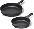 Caraway Cast Iron Skillet Set - 8' & 10.5' Enameled Cast Iron Pan With 3 Layer Enamel Coating - No Seasoning Required - Compatible With All Stovetops - Free From Forever Chemicals - Charcoal