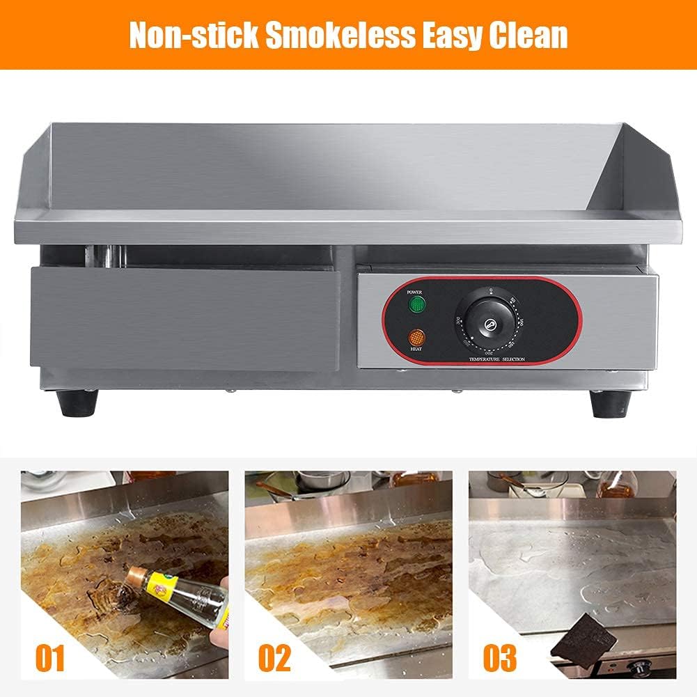Large Electric Griddle Hot Cooking Plate, Commercial Stainless Steel Adjustable Countertop Hot Plate BBQ Grill, 220-240V 3KW Efficient Nonstick Electric Griddle for Home Barbecue Omelette Fried Food