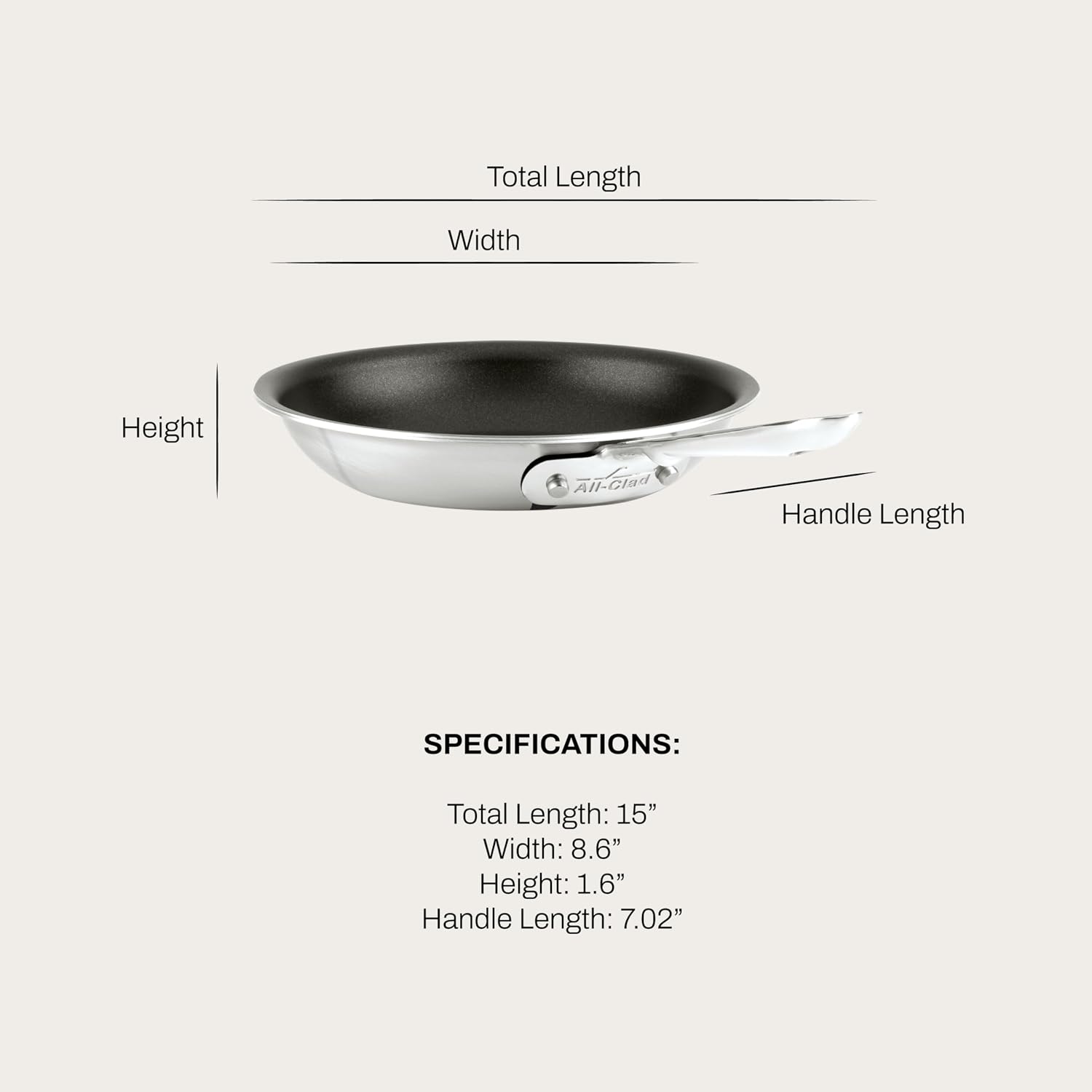 All-Clad D5 8 Inch Brushed Stainless Steel Pro Non Stick Frying pan, 5-Ply Stainless Steel Pan, Induction, Oven Broiler Safe 500F Skillet, Professional Cookware, Silver