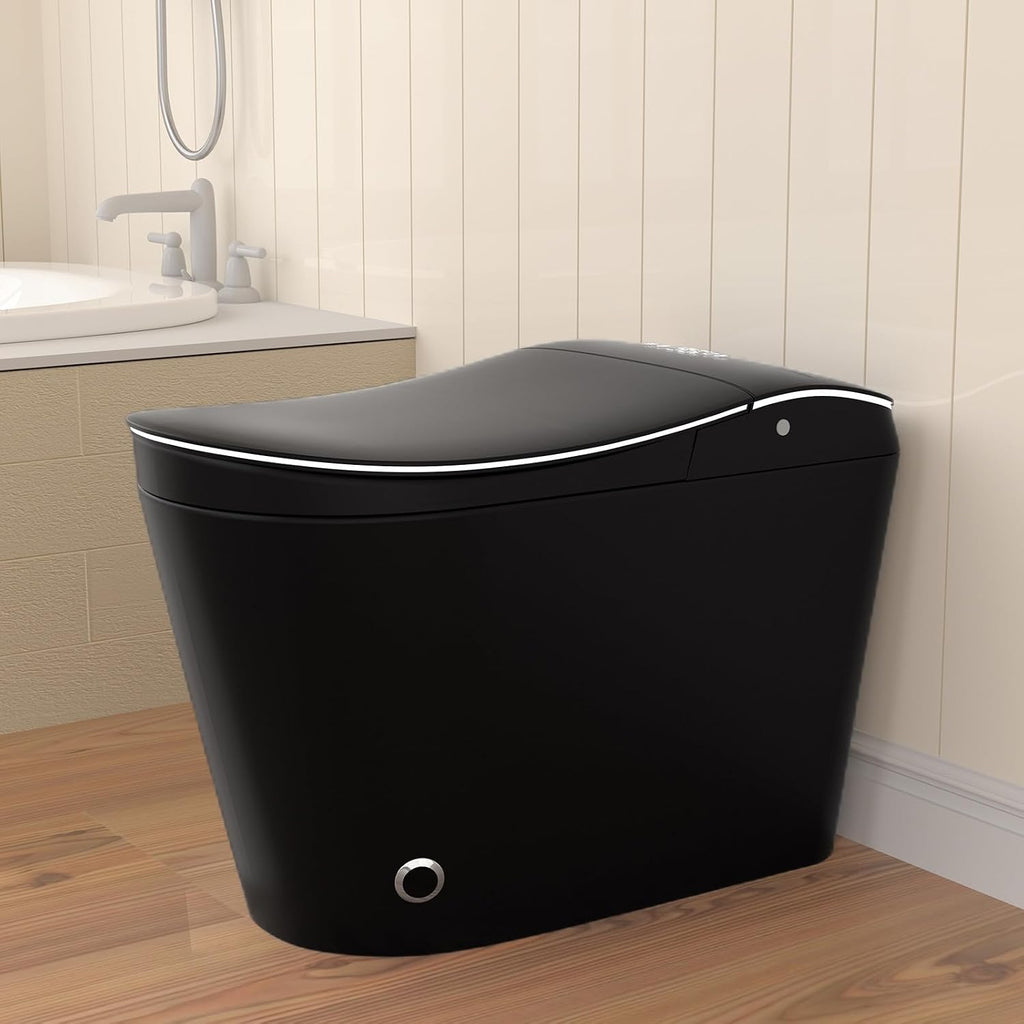 SouNor Smart Toilet with Bidet,Front Nozzle For Lady, Adjusted Heated Seat, Warm Water and Dry,Auto Open/Flush,White (Matte Black)