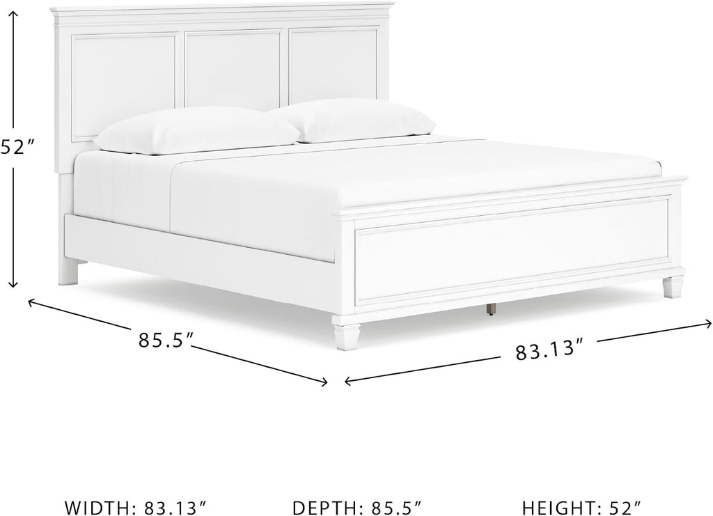 Signature Design by Ashley Fortman Transitional King Panel Bed with Tapered Feet, Foundation or Box Spring Needed, White