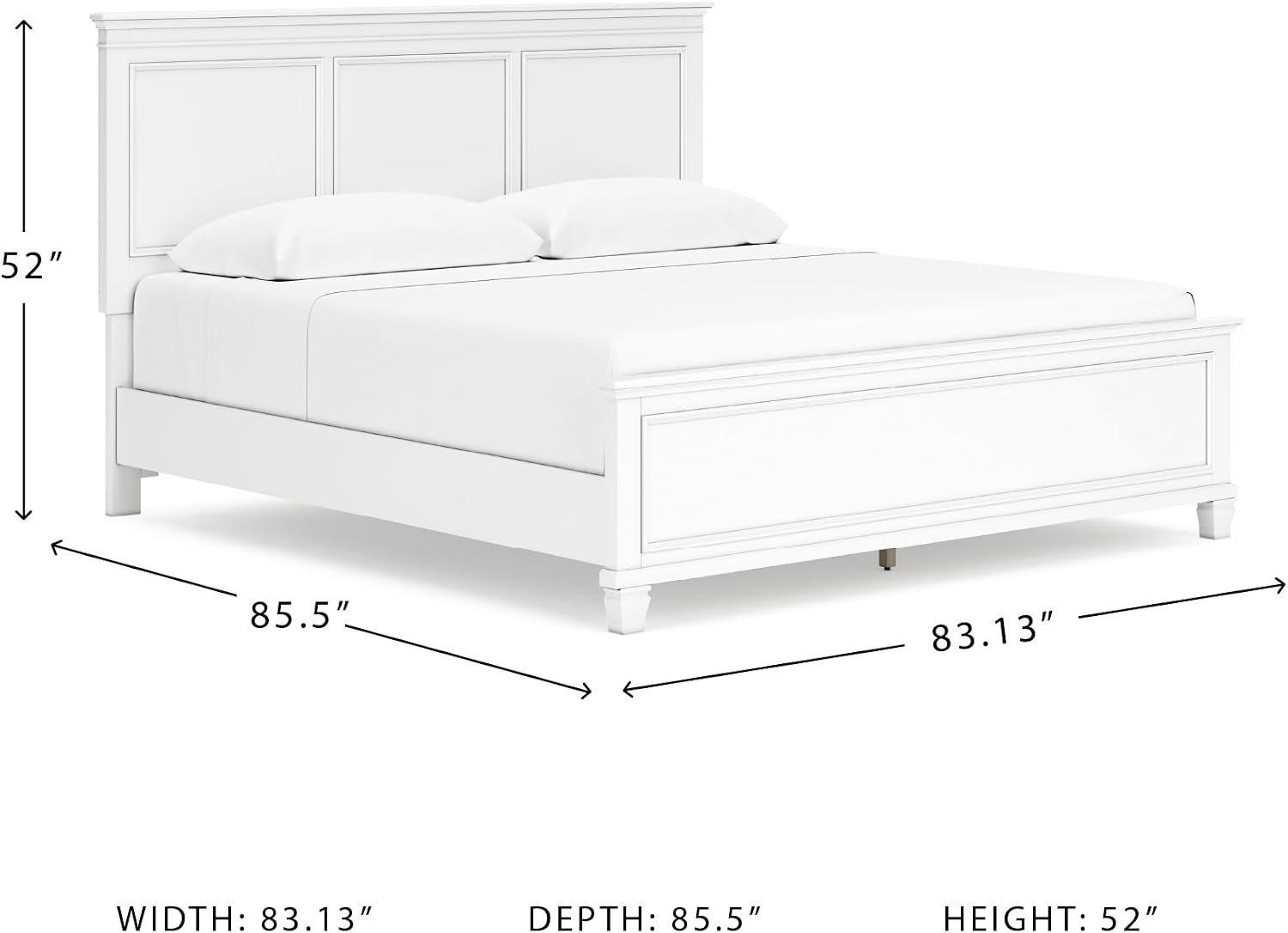 Signature Design by Ashley Fortman Transitional King Panel Bed with Tapered Feet, Foundation or Box Spring Needed, White