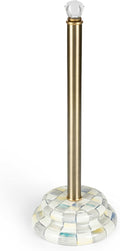 MACKENZIE-CHILDS Enamel Toilet Tissue Storage, Decorative Toilet-Paper Holder Stand for Bathroom, Gray-and-White Sterling Check