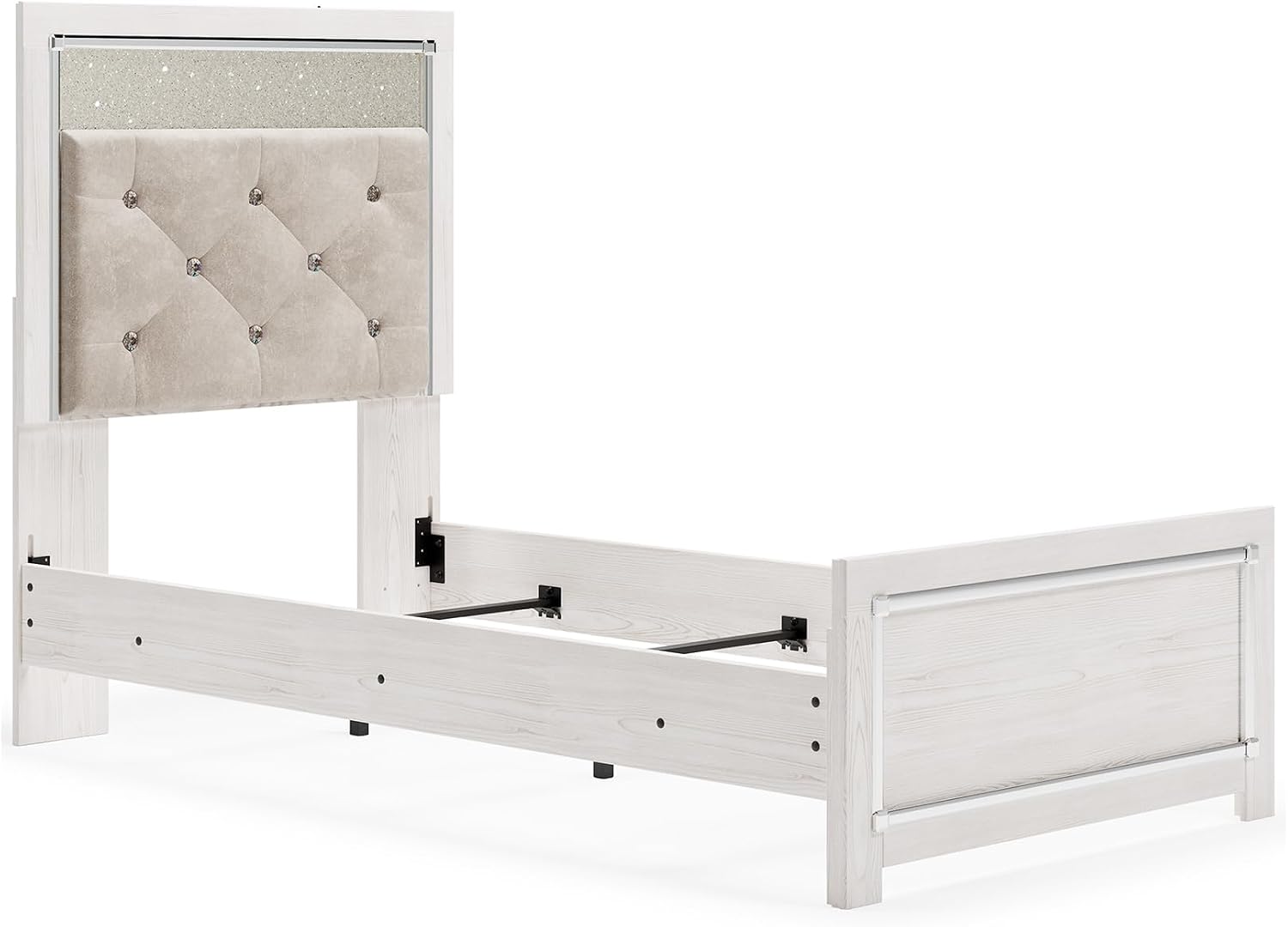 Signature Design by Ashley Altyra Contemporary Adjustable Tufted Twin Upholstered Panel Bed with LED Lights and Metal Slats, Foundation or Box Spring Needed, White & Gray