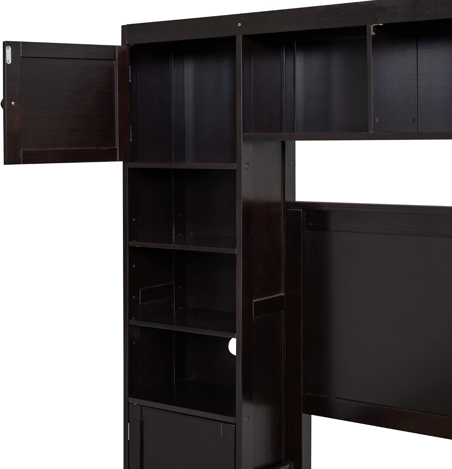 Harper & Bright Designs Full Size Platform Bed Frame with Bookcase Headboard and Drawers, Solid Wood Bed Frame with All-in-One Cabinet and Shelf for Saving Space, Espresso