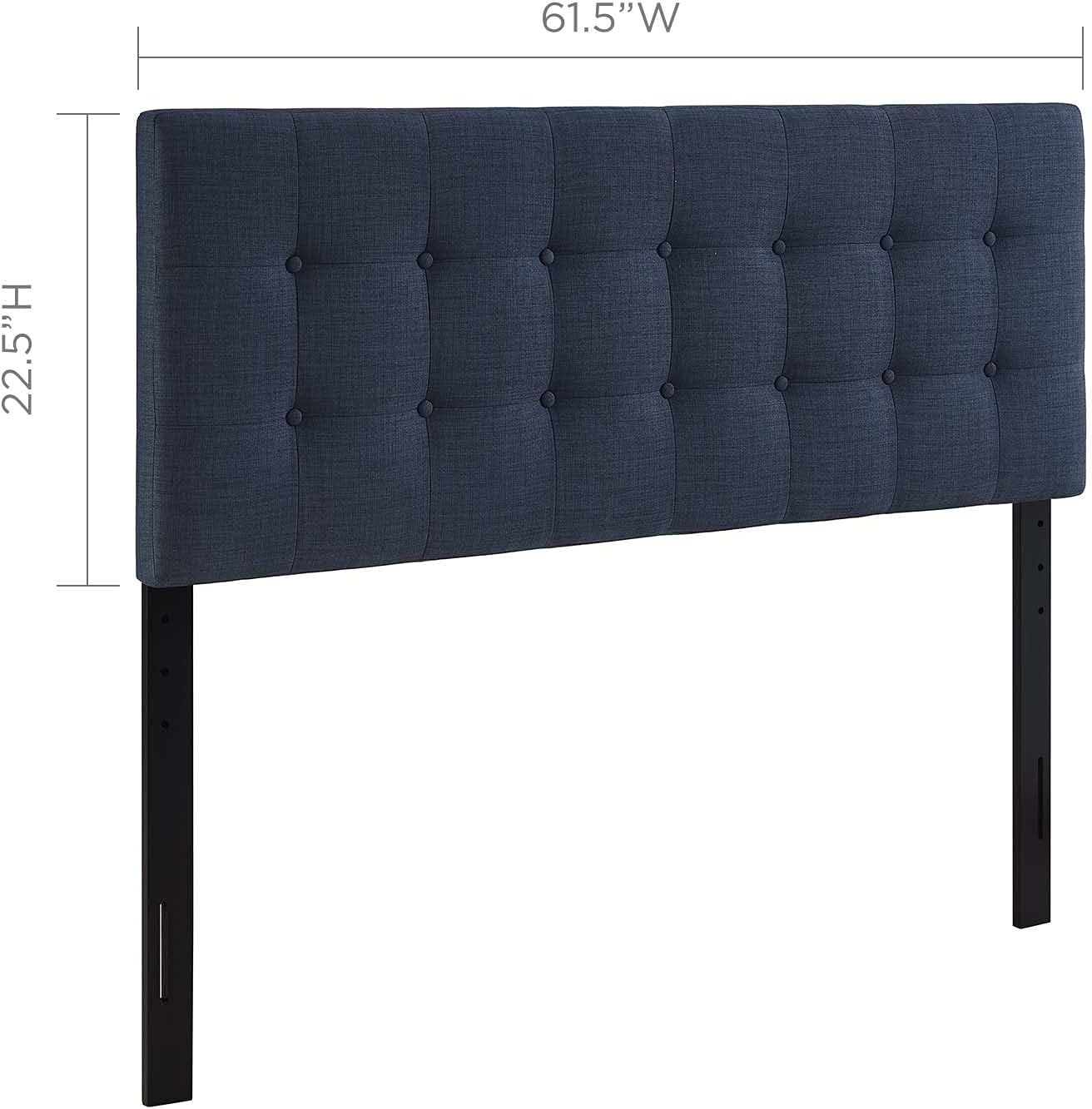 Modway Emily Tufted Button Linen Fabric Upholstered Queen Headboard in Navy