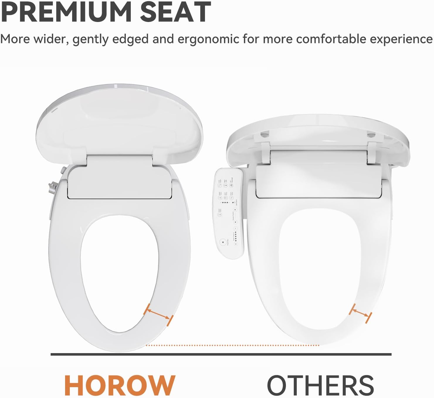 HOROW T0338W One Piece Toilet with Non-Electric Bidet Toilet Seat, Elongated ADA Chair Height Toilets with Adjustable Nozzles Seat, Powerful Dual Flush & Soft Closing Seat Include, White