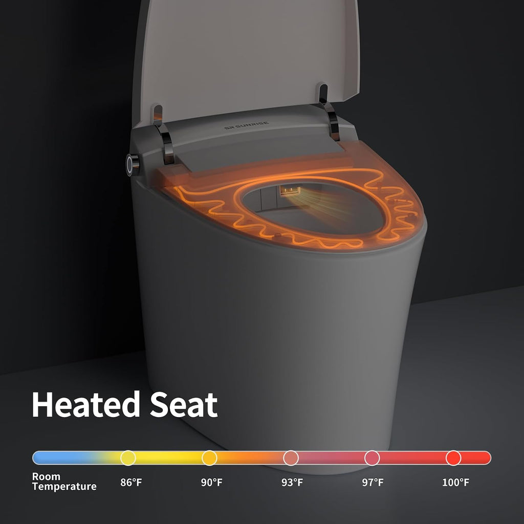 SR SUN RISE One Piece Smart Toilet with Bidet Built-in All in One Intelligent Electric Toilet with Adjustable Heated Seat,Drying,Powerful/Water-saving Flush,Deodorisation&Sterilisation for Bathroom