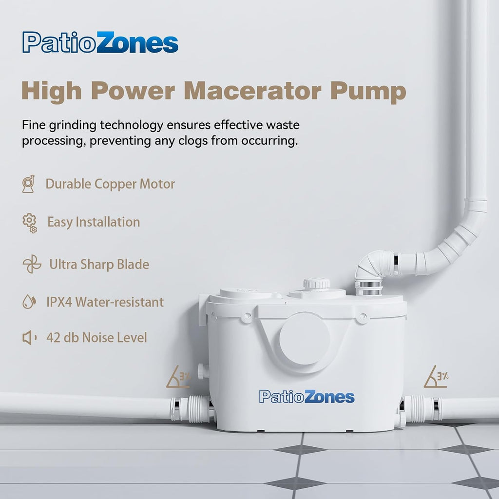 Smart Toilet+Macerator Pump System, Tankless Upflush Macerating Toilet with Bidet Built-in, Heated Dryer Warm Water, Remote Control, 4 Inlets Sewage Pump for Basement, Laundry, Sink Shower Grey Water