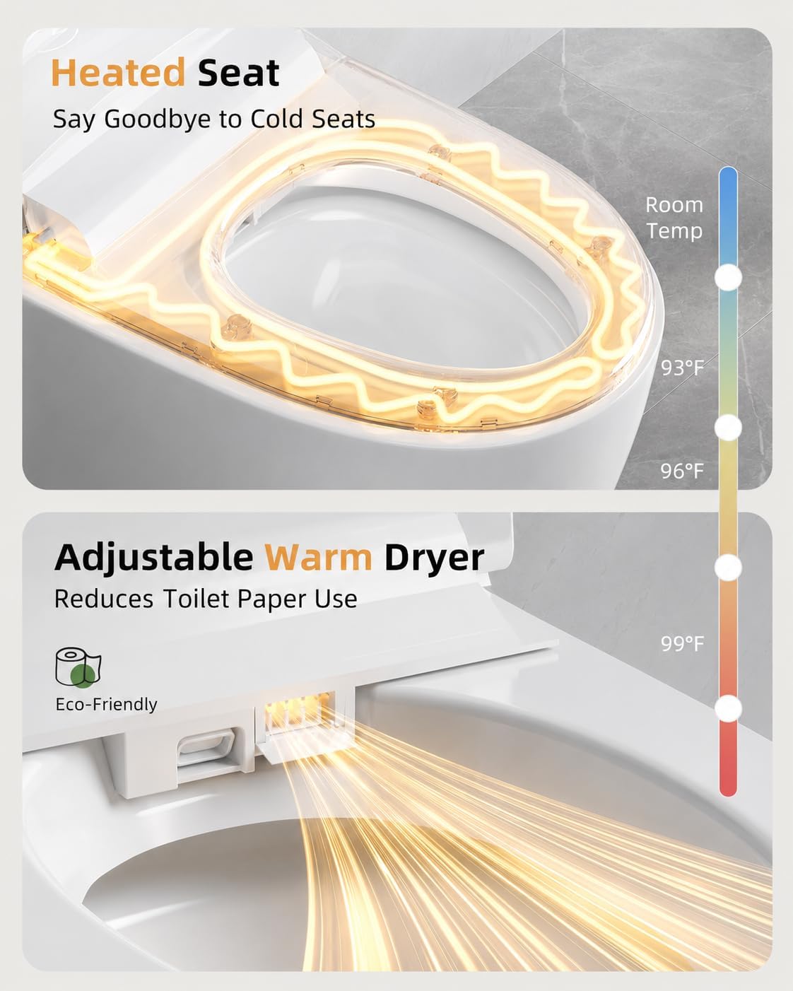 Smart Toilet with Bidet Built In, One-Piece Electric Tank Toilet with Auto Open & Close Lid, Dual Flush 1.28 GPF, Heated Seat, Remote Control, Foam Shield, Warm Air Dryer & Temp Display