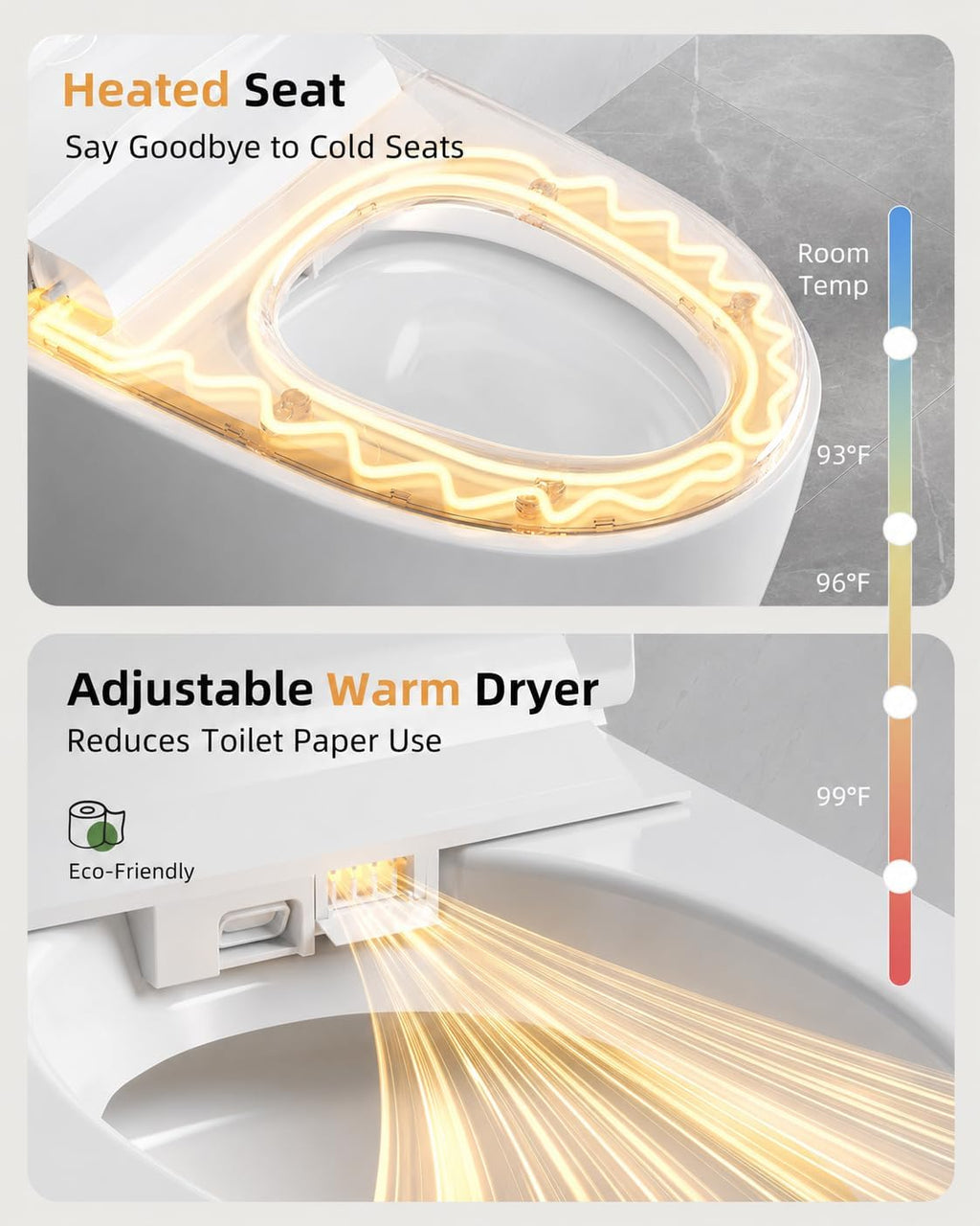 Smart Toilet with Bidet Built In, One Piece Toilet with Auto Open & Close Lid and Dual Flush, Heated Seat, Remote Control, Modern Electric Toilet with Water Tank, Foam Shield, Warm Dryer, 1.28GPF