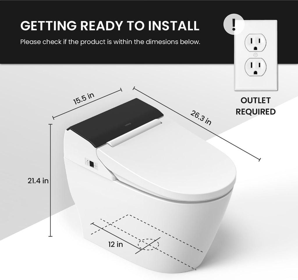 VOVO STYLEMENT TCB-8100B Smart Toilet for bathrooms, Elongated One Piece Toilet, 1.12 GPF, Auto Dual Flush, ADA Chair Height, Heated Seat, Made in Korea