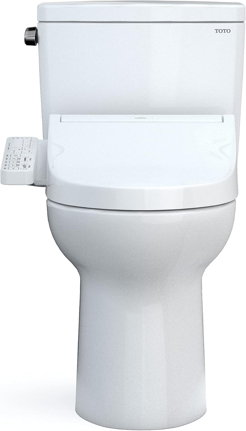 TOTO Drake Two-Piece Elongated 1.6 GPF TORNADO FLUSH Toilet with CEFIONTECT and SoftClose Seat, WASHLET+ Ready, Cotton White - MS776124CSG#01