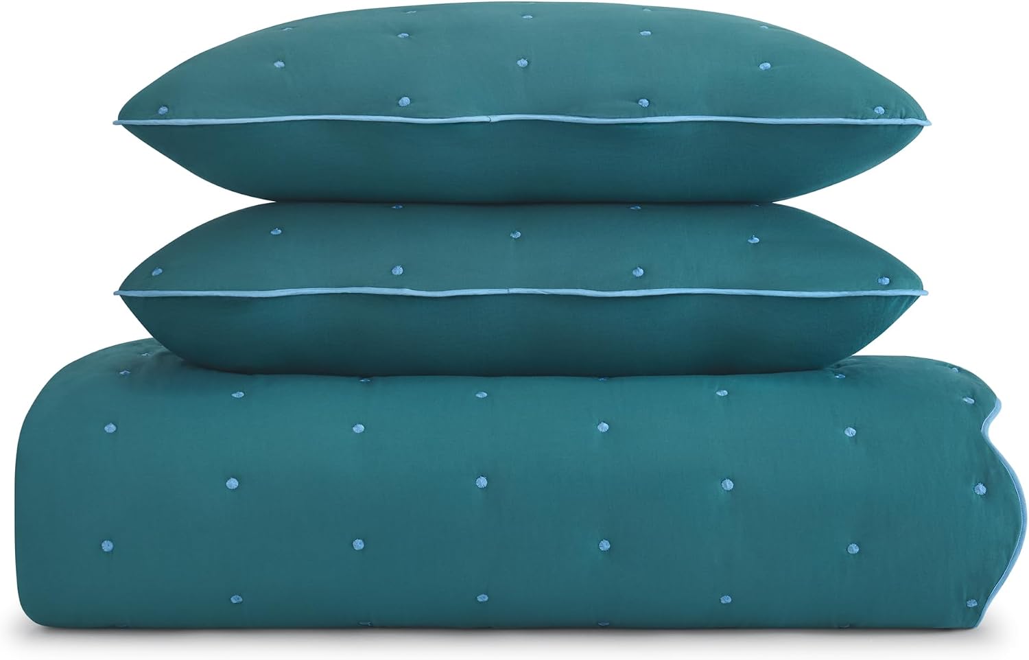 kate spade new york Scalloped Edge 3-Piece King Quilt Bedding Set, 100% Cotton Voile Reversible Cover, All Season Bedding, Machine Washable, Blue Spruce