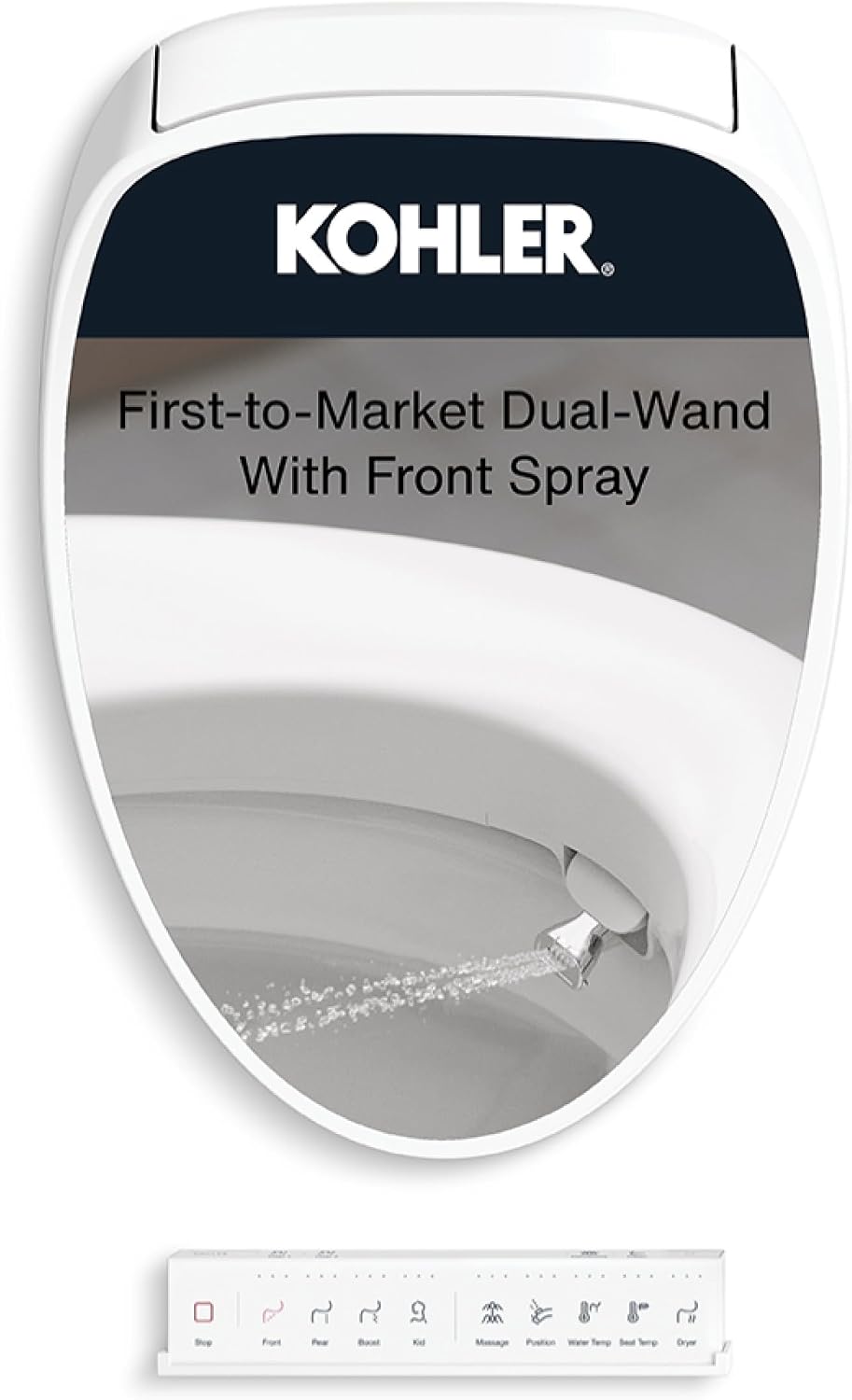 Kohler 38392-0 PureWash® E860 Elongated bidet toilet seat with remote control, White