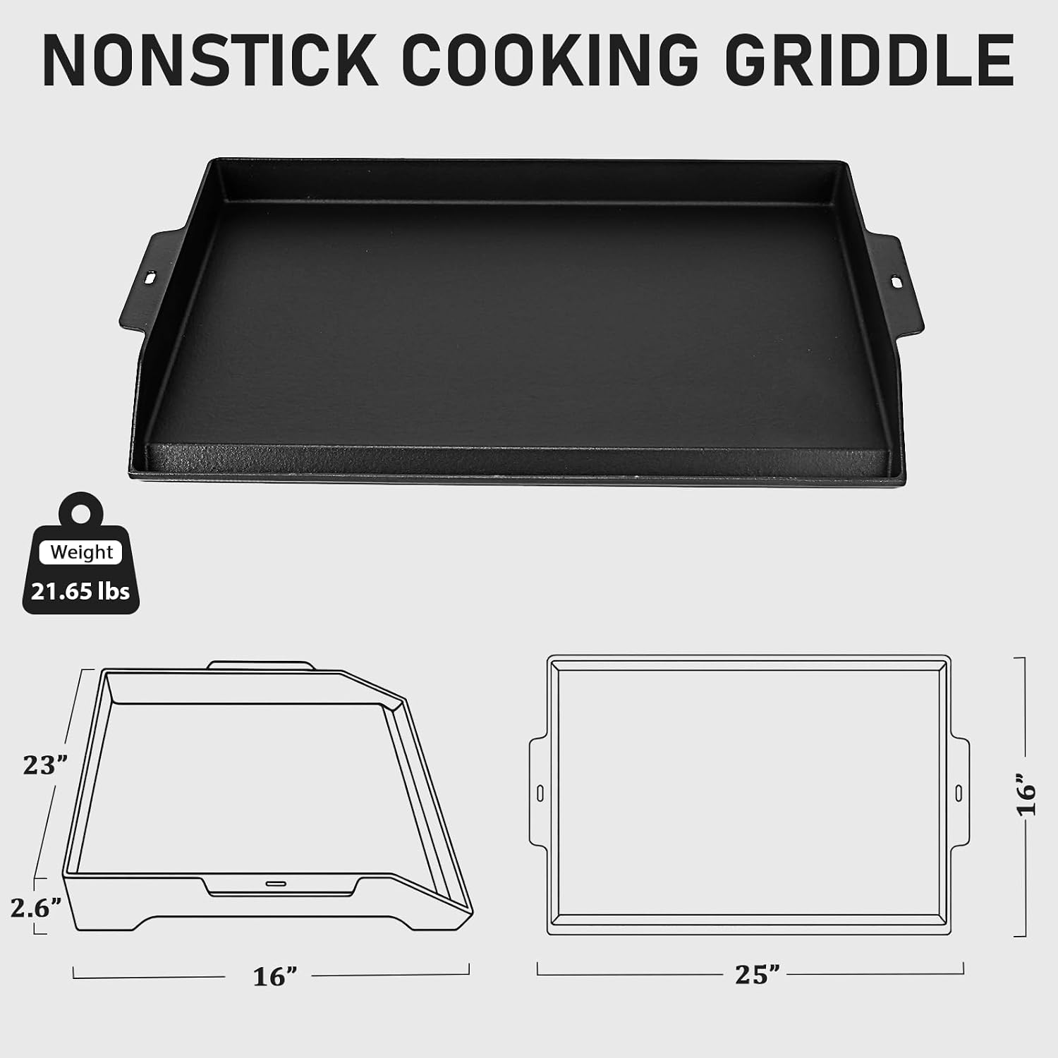 Utheer 25' x 16' Cast Iron Griddle for Gas Grill and Stove Top, Universal Flat Top Griddle with Pre-Seasoned Nonstick Coating, X-Shaped Reinforced Ridges, Perfect for Healthy Cooking, Parties, Camping