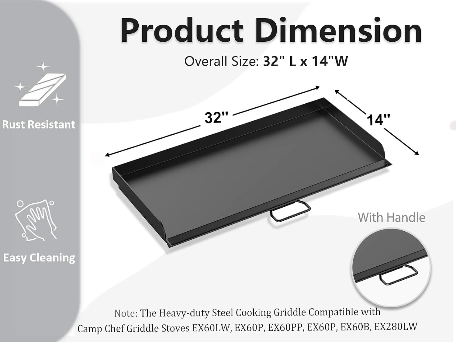 14' x 32' Fry Griddle Heavy-duty Steel Cooking Griddle Compatible with Camp Chef Griddle Stoves EX60LW, EX60P, EX60PP, EX60P, EX60B, EX280LW for Camp Chef Explorer 2-burner Camp Stove