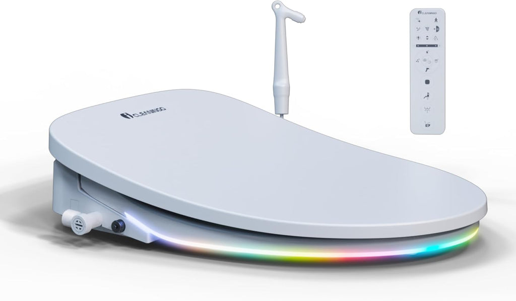 DC02 iCleaningo Electric Bidet Toilet Seat, Auto Open & Close Lid, Heated Seat, Adjustable Wash & Dry, 360° Handheld Sprayer, 42-Color Dual-Ring Ambient Light, Elongated, Remote