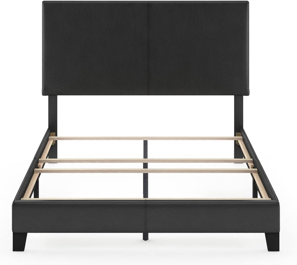 FURINNO Pessac PU Leather Upholstered Platform, Full, Black