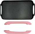 Marble Nonstick Double Griddle for all Stove Tops, 19 x 11.5, Cast Aluminum, Flat Surface - Pink Handles
