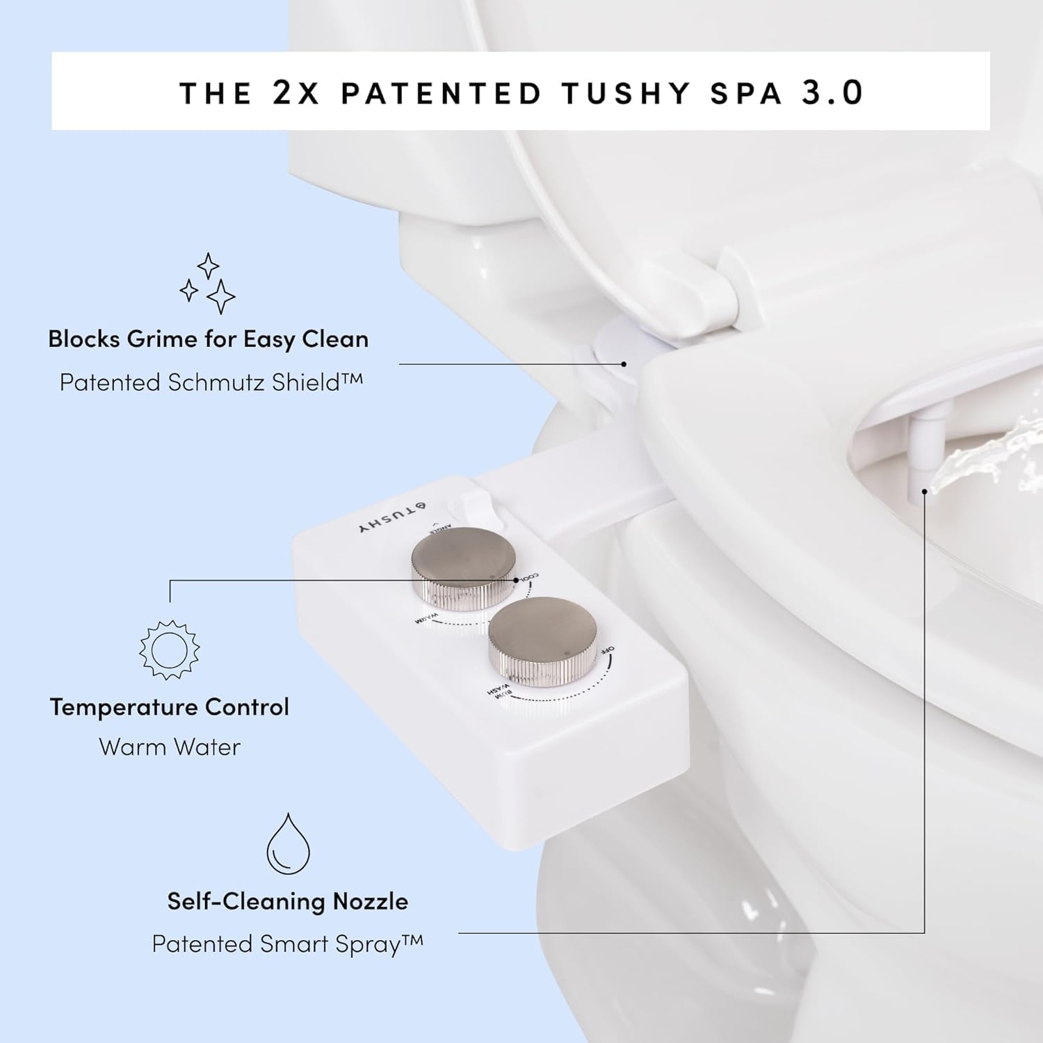TUSHY Spa Self-Cleaning Warm Water Toilet Bidet Attachment. Adjustable Nozzle, Angle & Pressure. Easy DIY Home Install, Requires Sink Access for Optional Warm Water Control. (Biscuit/Brushed Nickel)