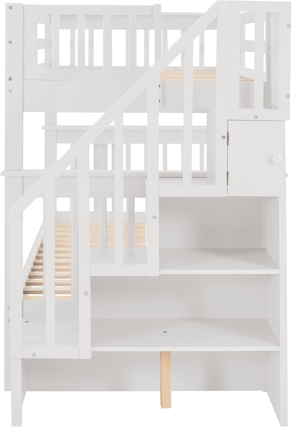Harper & Bright Designs Twin-Over-Twin Bunk Bed with Trundle and Storage Staircase, Solid Wood 3 in 1 Stairway Bunk Bed with Trundle, White