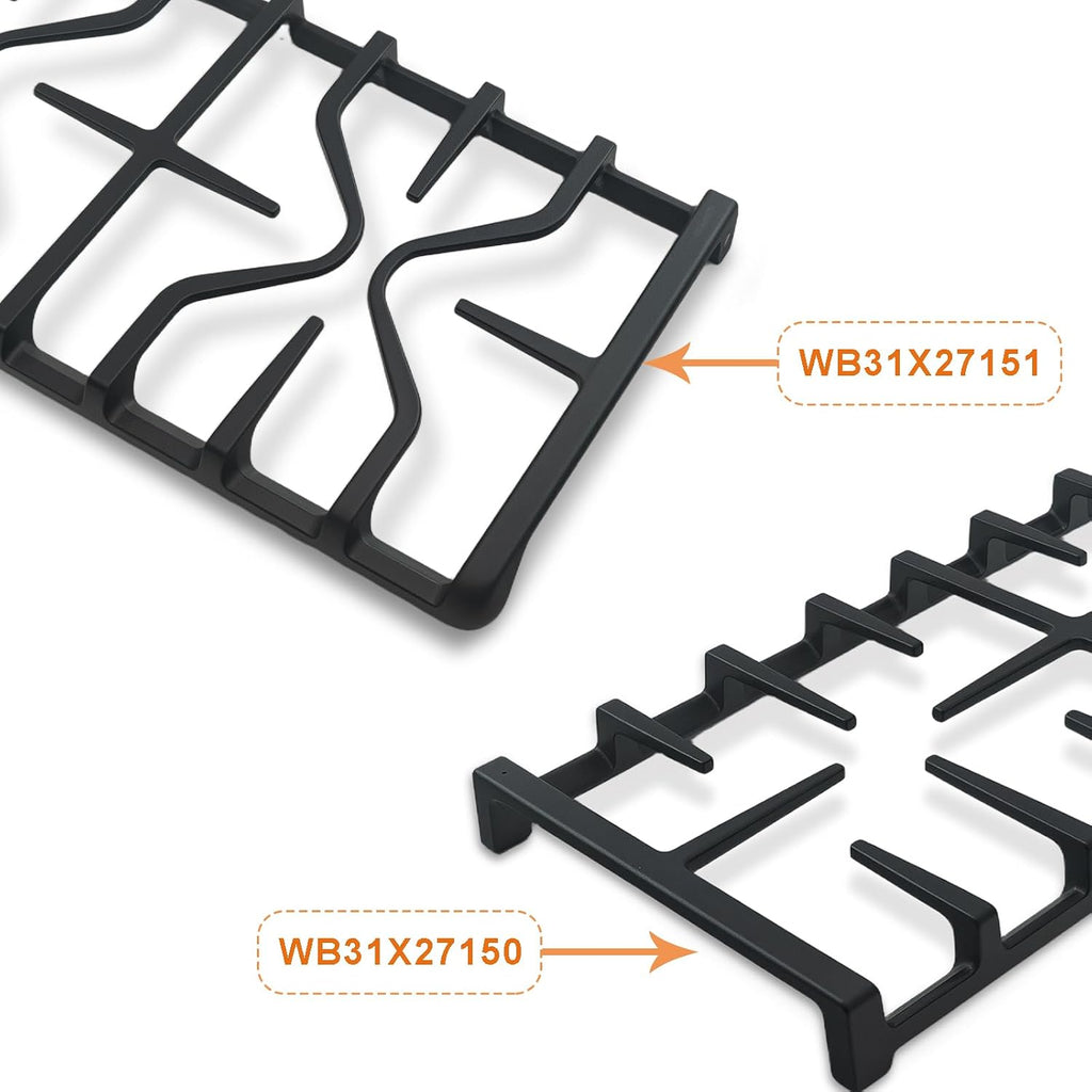 WB31X27151 Side Grate & WB31X27150 Center Grate Replacement Parts Kit for GE Stove, Cast Iron General Electric Cooktop Gas Range Burner Grates for JGBS66REKSS JGB735SPSS, 2+1 Pack Stove Grate