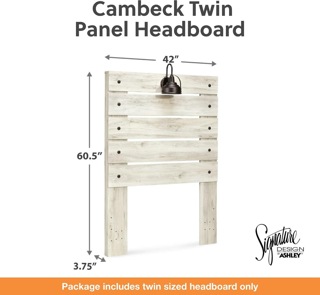 Signature Design by Ashley Cambeck Farmhouse Panel Headboard ONLY with USB Charging Stations, Twin, Whitewash