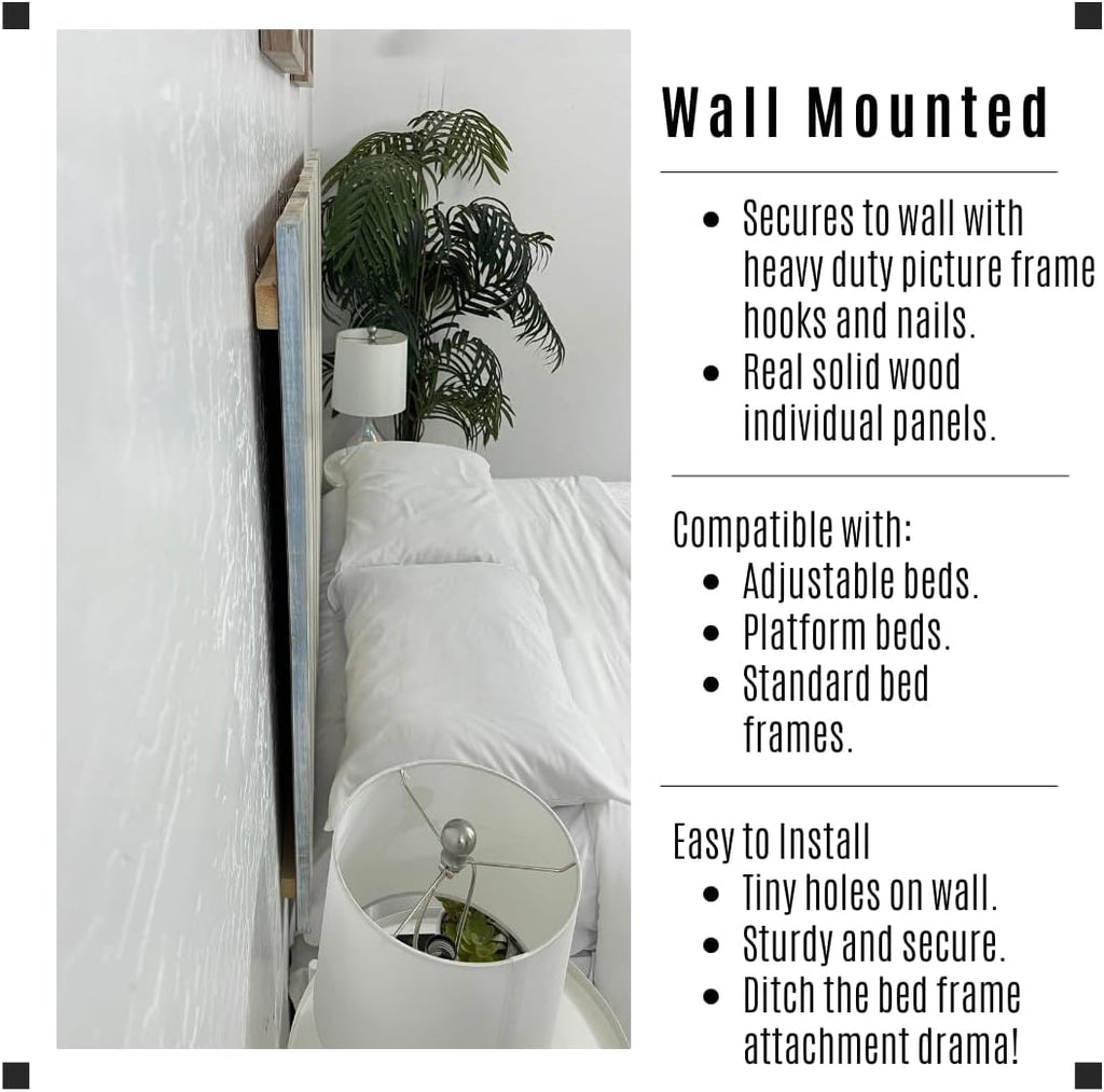 Barn Walls Solid Wood Headboard King Size, Blue Powderwash Finish with Smooth Natural Wood Grain, Handcrafted Wall-Mounted Panel Head Board, Adjustable Height, Modern Farmhouse Bedroom, Built to Last