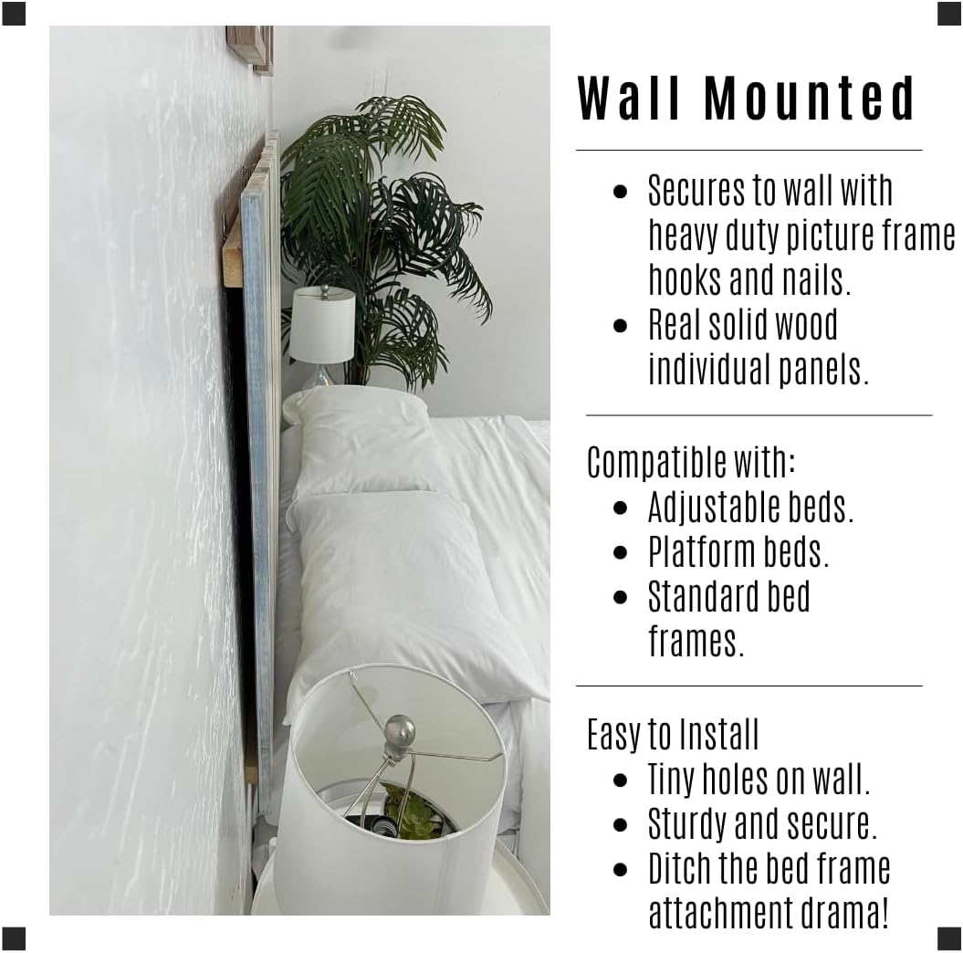 Barn Walls Solid Wood Headboard King Size, Blue Powderwash Finish with Smooth Natural Wood Grain, Handcrafted Wall-Mounted Panel Head Board, Adjustable Height, Modern Farmhouse Bedroom, Built to Last