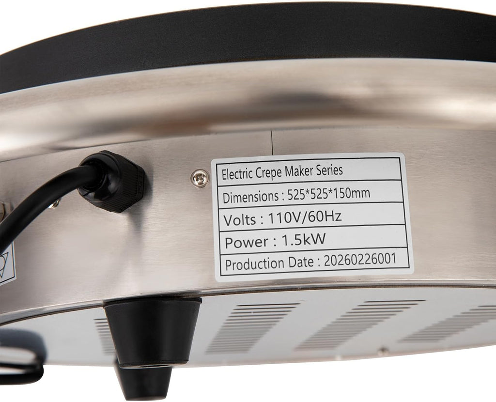 16 inch Professional Crepe Maker, 1500W Non-stick Stainless Steel Electric Griddle Adjustable Temperature Pancake Maker for Making Various Flavors of Crepe, Pancake, Tortillas, Steak, Bacon