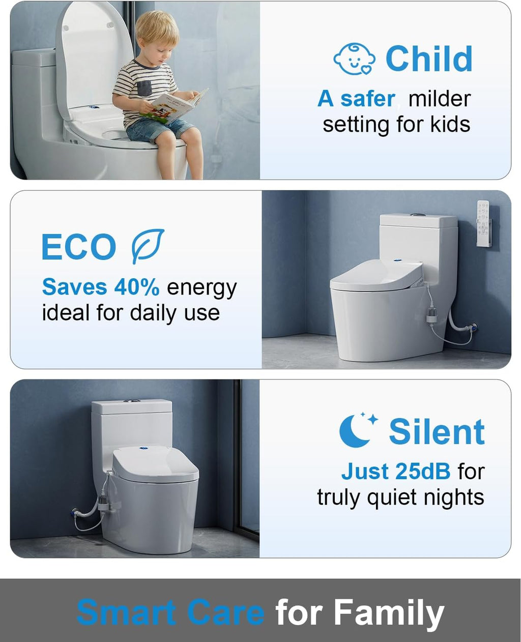 TOTTE Auto Open/Close Lid Bidet Toilet Seat Round, Smart Toilet Seat with Instant Warm Water Heated Bidet Seat & Warm Air Dryer, Multiple Wash Methods, Remote Control, ECO Mode