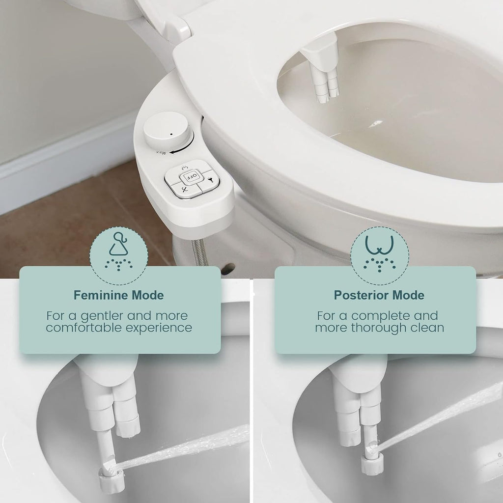 Non-Electric Bidet - Self Cleaning Nozzle (Frontal and Rear Wash) Toilet Seat Attachment