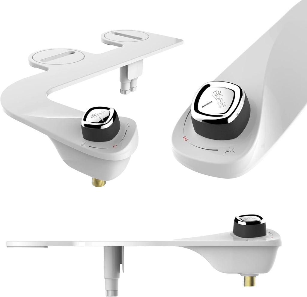 Bio Bidet SlimEdge 2 Pack Bidet Attachment for Toilet, Non Electric, Self Cleaning Dual Nozzles for Front and Rear Cold Water Wash, Adjustable Water Pressure, Ultra Thin Design, White