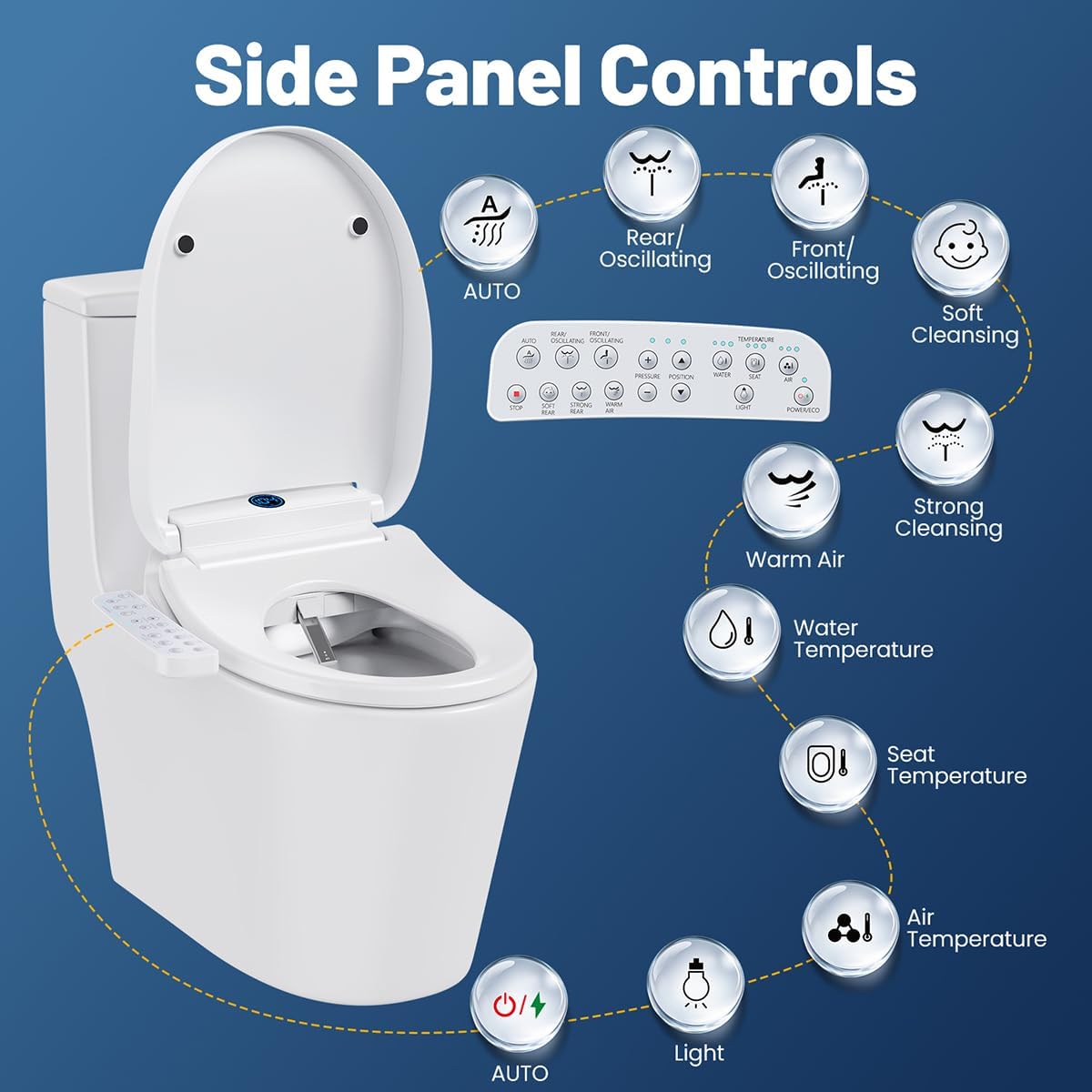 Bidet Toilet Seat, Electric Smart Heated Toilet Seat Elongated with Instant Warm Water & Dryer, Feminine & Front Rear Wash, Self-Clean Nozzle, Soft Closed Toilet Lid, Night Light