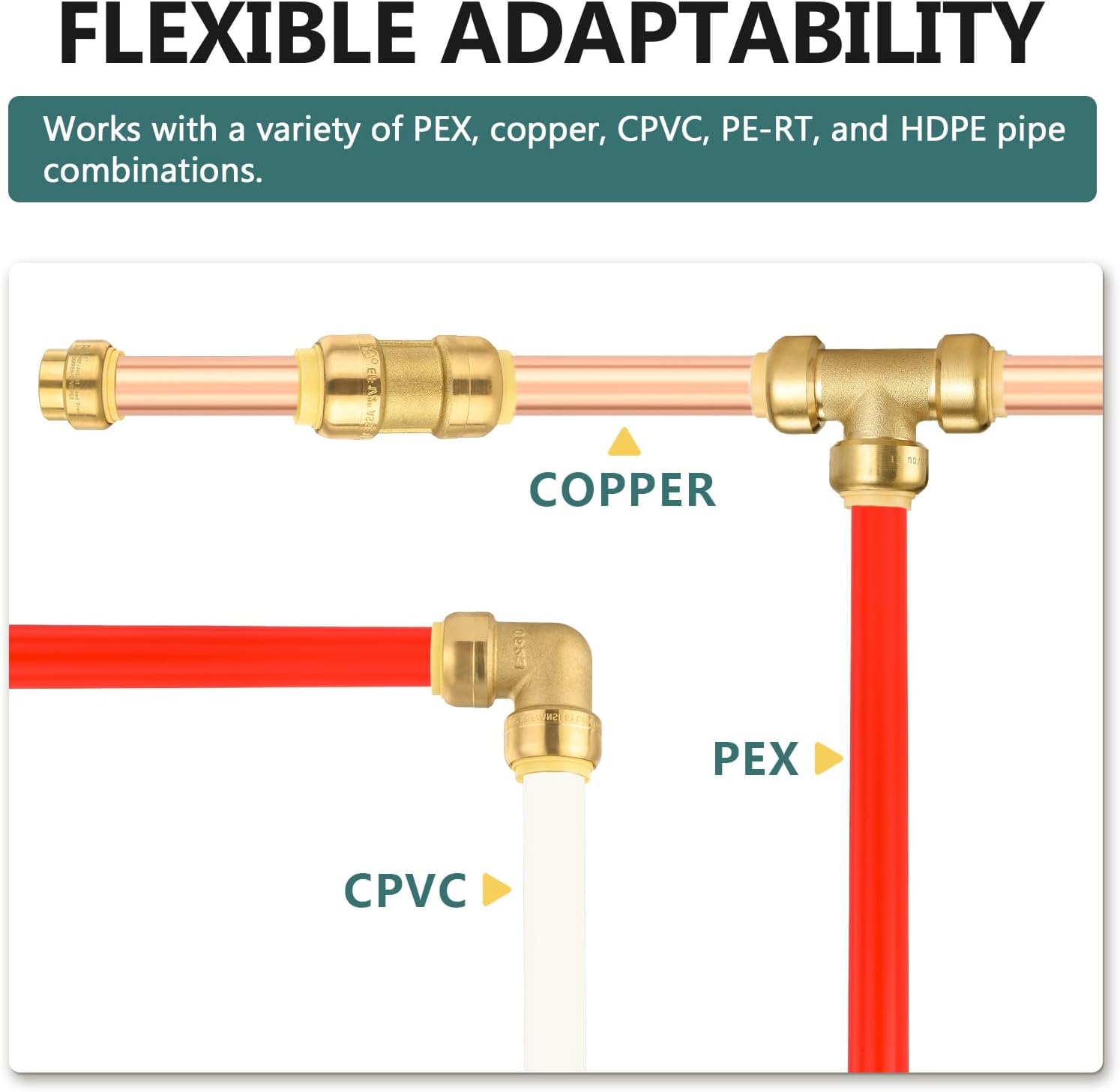 (Pack of 10) Niikappu 1 Inch x 3/4 Inch Reducing Elbow Brass Fitting, Push to Connect Plumbing Brass Fittings, PEX, Copper, CPVC, PE-RT Pipes