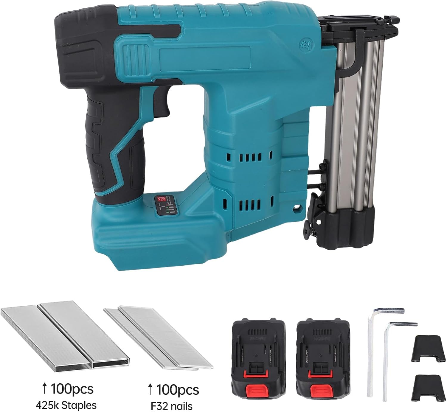 Cordless Nailing Machine with 2000mAh Batteries x 2, 60 Shots/min, Brushless Motor, Brad Nailer for Home Renovation Indoor Use, 2 in 1 Cordless Brad Nailer and (US Plug 100‑240V)