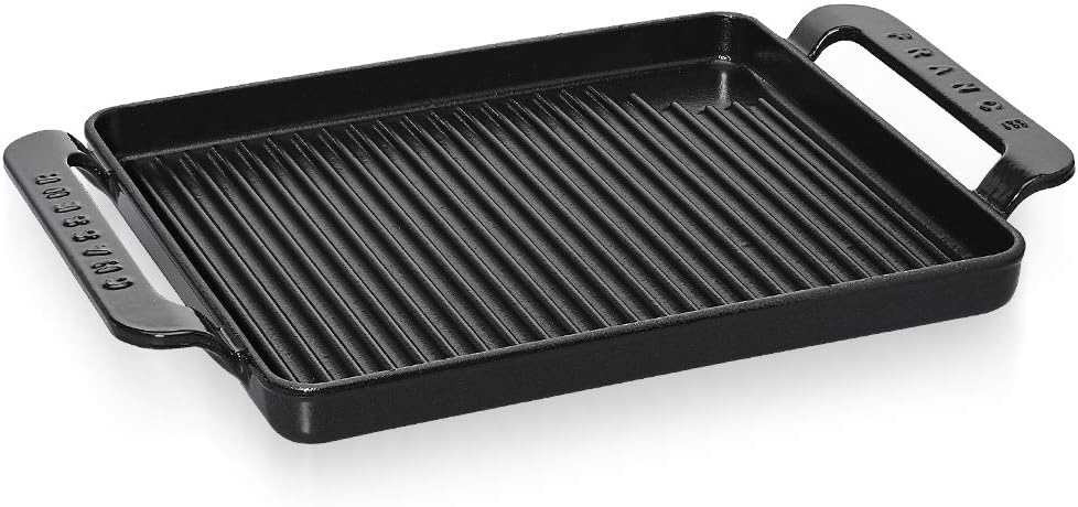 Chasseur Grey French Enameled Cast Iron Grill Pan with Dual Handles (16.5-Inch) – Handmade Rectangular Indoor Grill Pan for Restaurant-Quality Searing, Low-Fat Cooking & All-Stovetop Performance