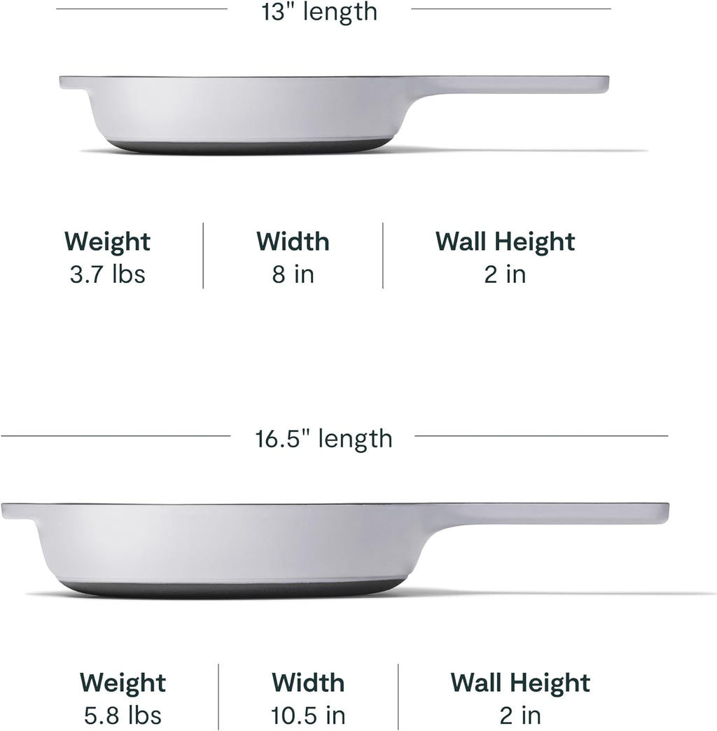 Caraway Cast Iron Skillet Set - 8' & 10.5' Enameled Cast Iron Pan With 3 Layer Enamel Coating - No Seasoning Required - Compatible With All Stovetops - Free From Forever Chemicals - Gray