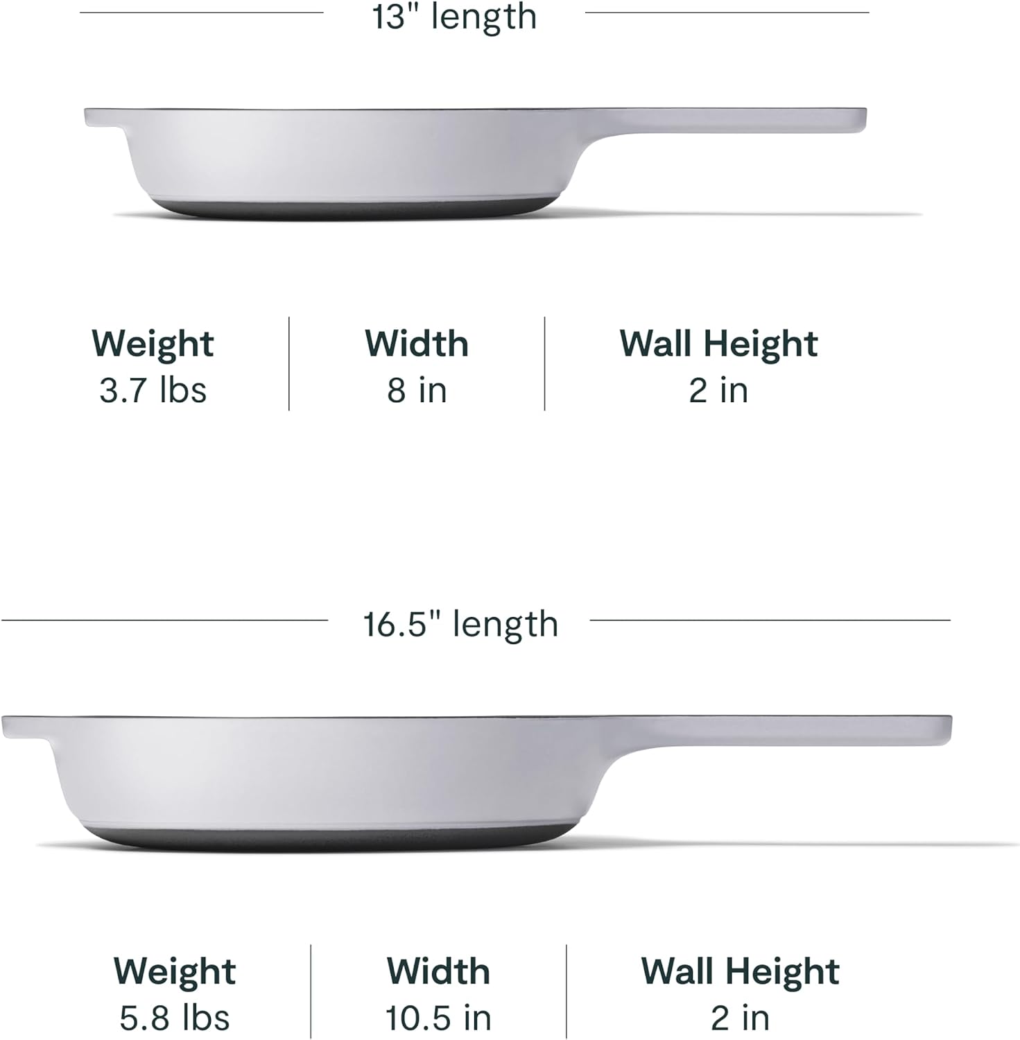 Caraway Cast Iron Skillet Set - 8' & 10.5' Enameled Cast Iron Pan With 3 Layer Enamel Coating - No Seasoning Required - Compatible With All Stovetops - Free From Forever Chemicals - Gray